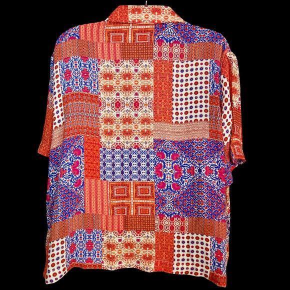 Rose + Olive Red White and Blue Button up Patchwork Boho Blouse XL Large NWT - Picture 5 of 5